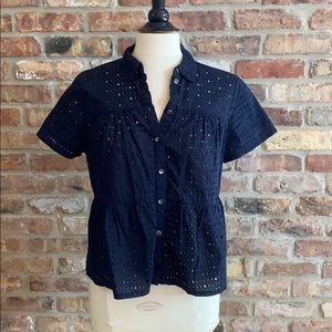 Madewell Navy Eyelet Blouse